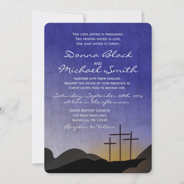 Tres cruces invitación a la boda religiosa (Anverso)