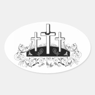 Tres cruces pegatina ovalada