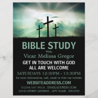 Tres cruces, publicidad de clase de la Biblia Cris