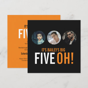 Tres fotos 50.º FIVEOH! invitaciones de cumpleaños