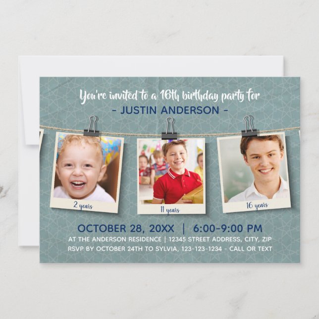 Tres fotos en twine - Invitación a la fiesta de cu (Anverso)