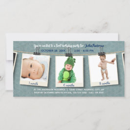 Tres fotos en twine - tarjeta de foto de cumpleaño