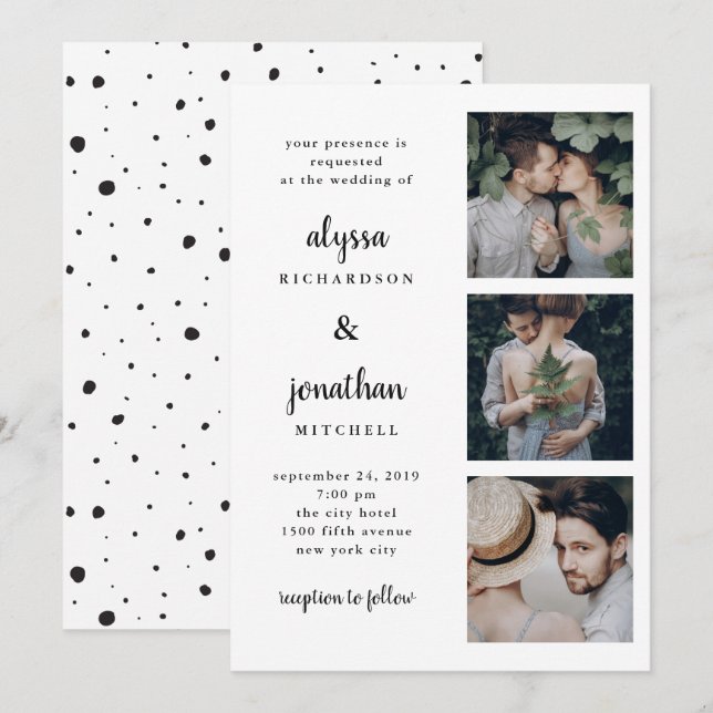 tres fotos | Invitación a la boda simple y moderna (Anverso / Reverso)