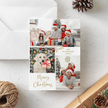 Tres fotos y tipografía moderna Feliz Navidad<br><div class="desc">Estas elegantes tarjetas de vacaciones cuentan con un diseño minimalista en oro y blanco con una tipografía de escritura moderna que dice "Feliz Navidad". Coloca fácilmente tres de tus fotos personales favoritas en la cuadrícula multifoto usando la plantilla.</div>