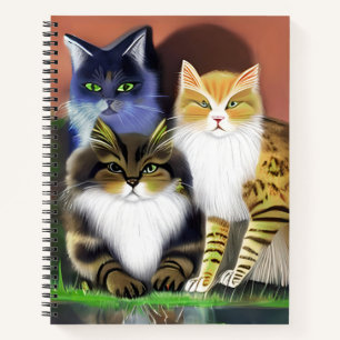 Tres gatos con un diario de actitud