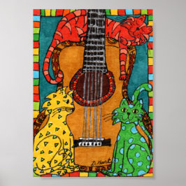 Tres gatos con una guitarra Mini arte folclórico