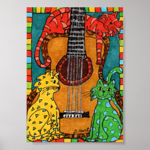 Tres gatos con una guitarra Mini arte folclórico