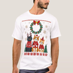 Tres gatos divertidos gato de Navidad suéter feo d