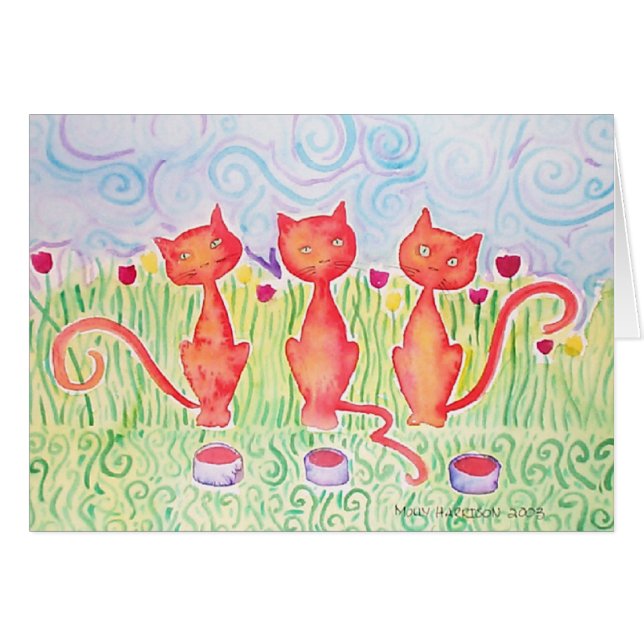 Tres gatos naranjas tarjeta ~ En blanco (Anverso (Horizontal))