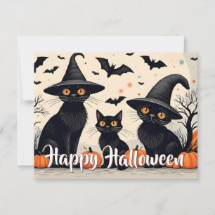Tres gatos negros con Gorras en Halloween