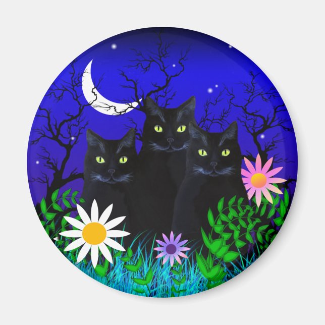 Tres gatos negros en el imán nocturno (Frente)