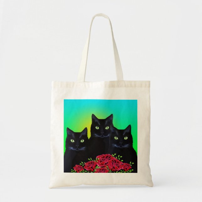 Tres gatos negros y bolsa roja (Frente)