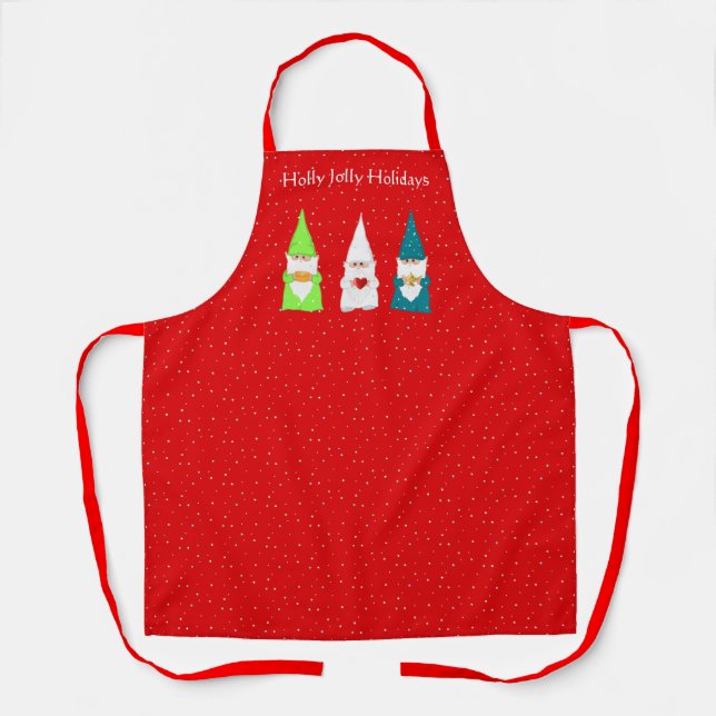 Tres Gnomos de Navidad en Delantal Rojo (Anverso)