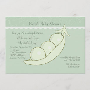 Tres guisantes en una invitación de Baby Shower de