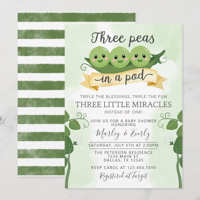 Tres guisos en un triplete de invitación a Baby Sh (Anverso / Reverso)