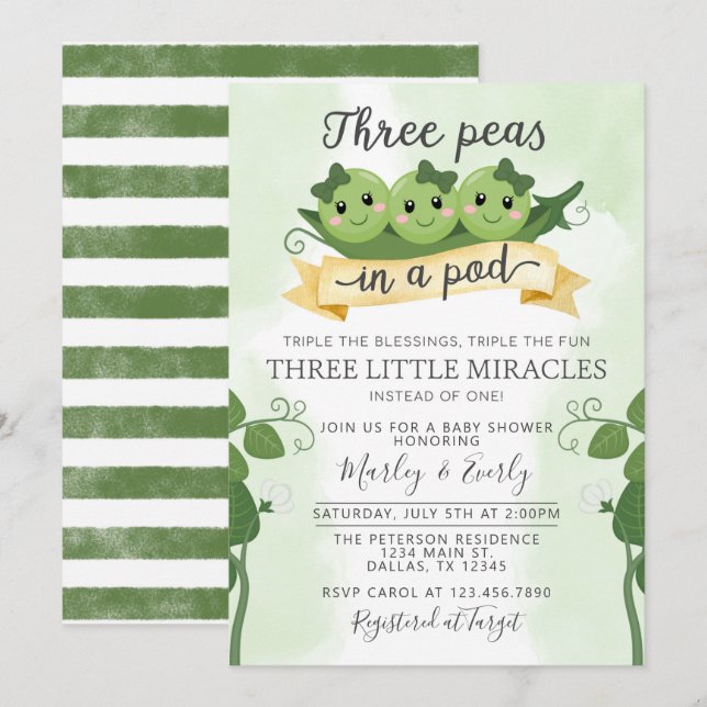 Tres guisos en un triplete de invitación a Baby Sh (Anverso / Reverso)