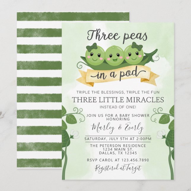 Tres guisos en un triplete de invitación a Baby Sh (Anverso / Reverso)
