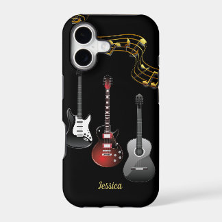 Tres guitarras y notas musicales, nombre