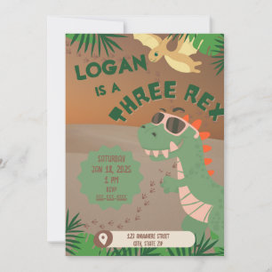 "Tres" Invitación de cumpleaños de Rex Dinosaur