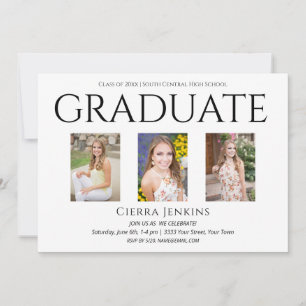 Tres invitaciones a la fiesta de graduación blanca