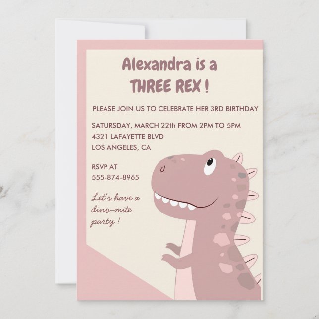 Tres invitaciones de cumpleaños rex 3 rex Niña lin (Anverso)