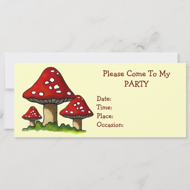 Tres invitaciones de fiesta de Toadstools: Arte or (Anverso)