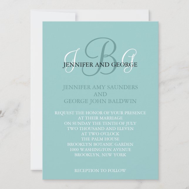 Tres invitaciones iniciales de boda azul (Anverso)