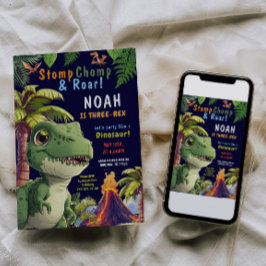 Tres invitaciones para el cumpleaños de Dinosaurio