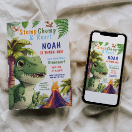 Tres invitaciones para el cumpleaños de Dinosaurio