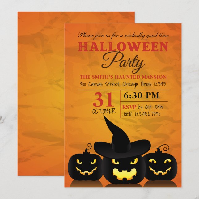 Tres invitaciones para la fiesta de Halloween de l (Anverso / Reverso)