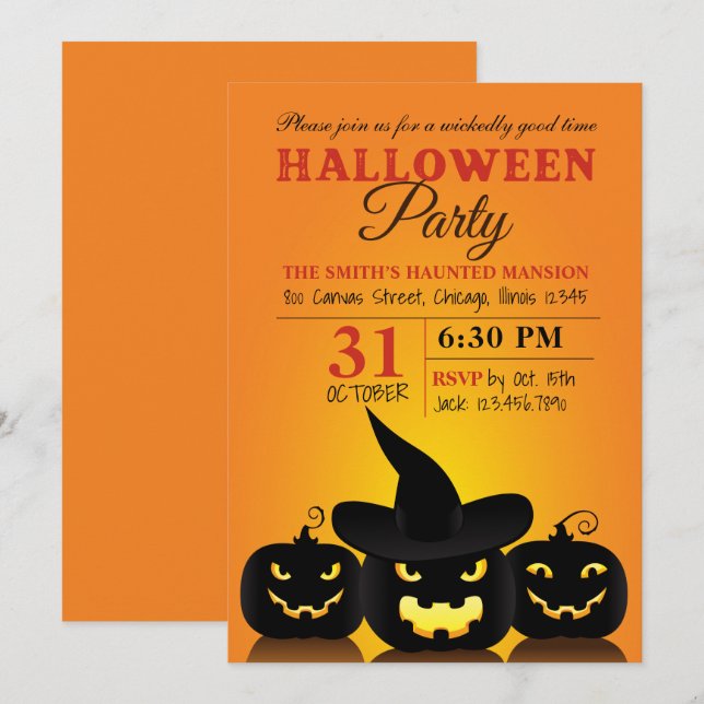 Tres invitaciones para la fiesta de Halloween de l (Anverso / Reverso)
