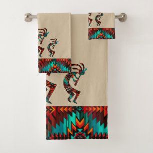 Tres Kokopelli Tocando La Toalla De Baño De Flaut