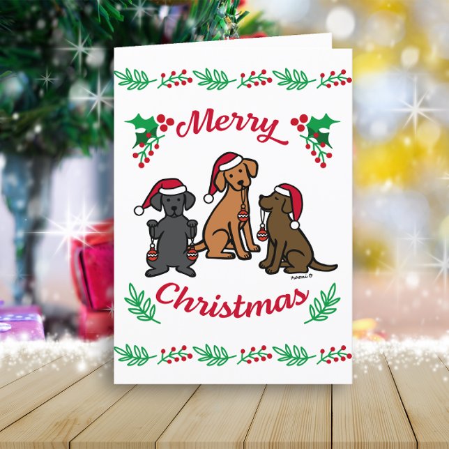 Tres Labradores y Adornos Navidad (Three Labradors and Ornaments Design Christmas Cards for Labrador Retriever Owners.  Cartoon Design.)