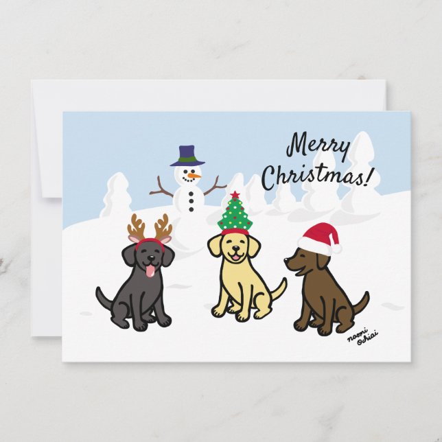Tres Labradores y Muñeco de Nieve Navidad (Anverso)