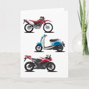 Tres Motocicletas Tarjetas De Saludo Rojas Y Azule