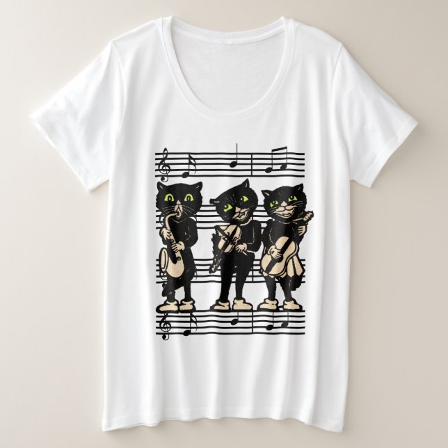 Tres músicos de gato negro ojos verdes Notas music (Anverso del diseño)