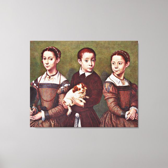 Tres niños con perro, pintura de arte fino (Anverso)