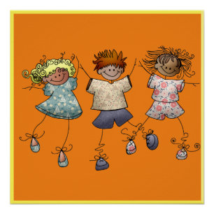 Tres Niños Felices En Un Poster