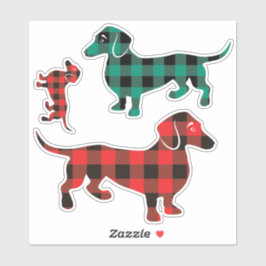 Tres Pegatinas de Buffalo Plaid Dachshund