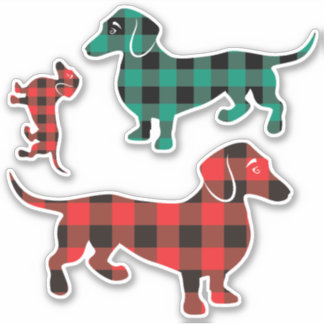 Tres Pegatinas de Buffalo Plaid Dachshund