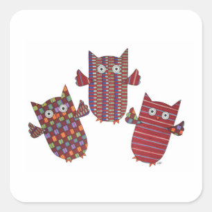 Tres Pegatinas de Red Owls Square