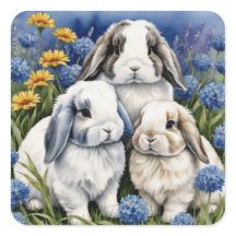Tres pequeños conejos de conejo Pegatina cuadrado