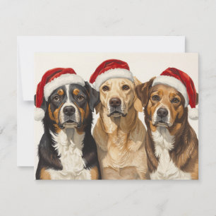 Tres perros gorros de Santa Feliz Navidad Trío