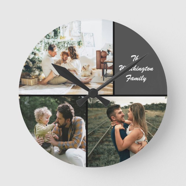 Tres Personalizados de Collage de fotos reloj gran (Anverso)