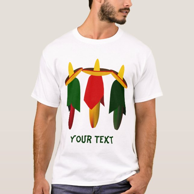 Tres pimientos calientes amigos mens camiseta blan (Anverso)