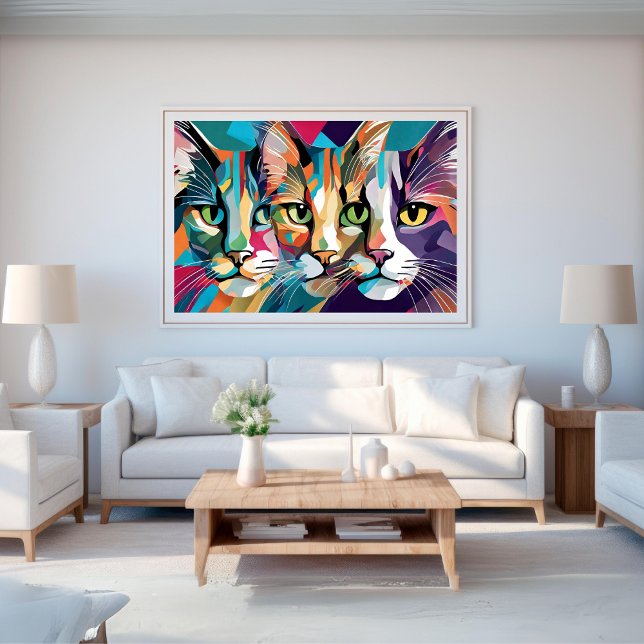 Tres Posters coloridos de gatos (Three Cats Colorful Poster)