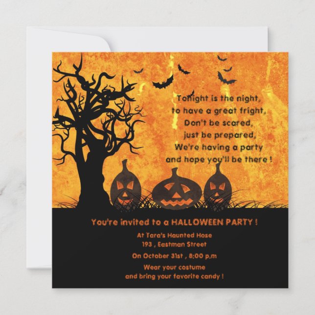 Tres Pumpkins - invitaciones a la fiesta de Hallow (Anverso)