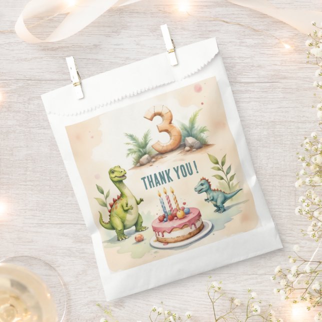 Tres Rex Dinosaur 3ª Bolsas De Favor De Cumpleaños (Cortado)