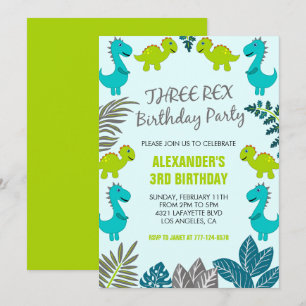 Tres rex invitación de cumpleaños dinosaurio 3º Co