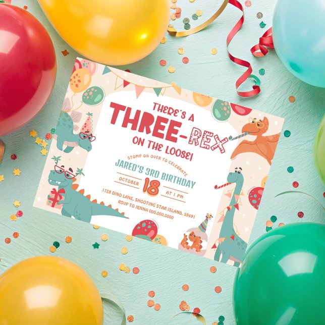 Tres Rex Invitación Niño. Dinosaurio 3er Cumpleaño (Three Rex Invitation Boy. Dinosaur 3rd Birthday
)